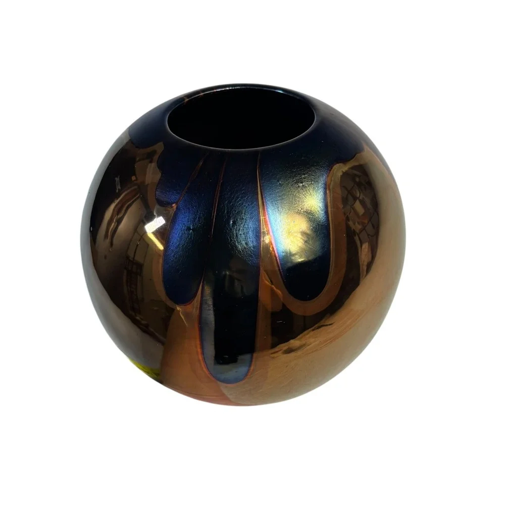 Nielsen Extraordinary Ceramics PIridescent Metallic Sphere Vase Signed 2000 7in